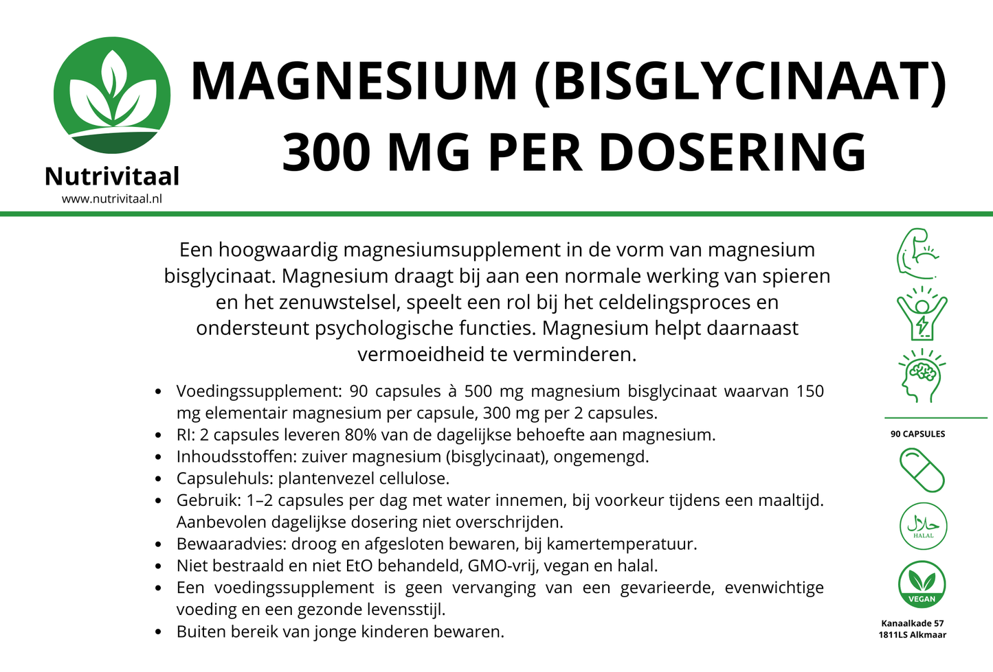 Nutrivitaal Magnesium Bisglycinaat 300 mg – 90 capsules